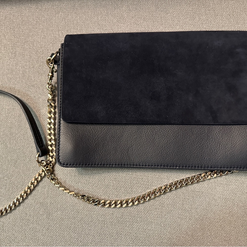 Black Shoulder Clutch with Gold Chain